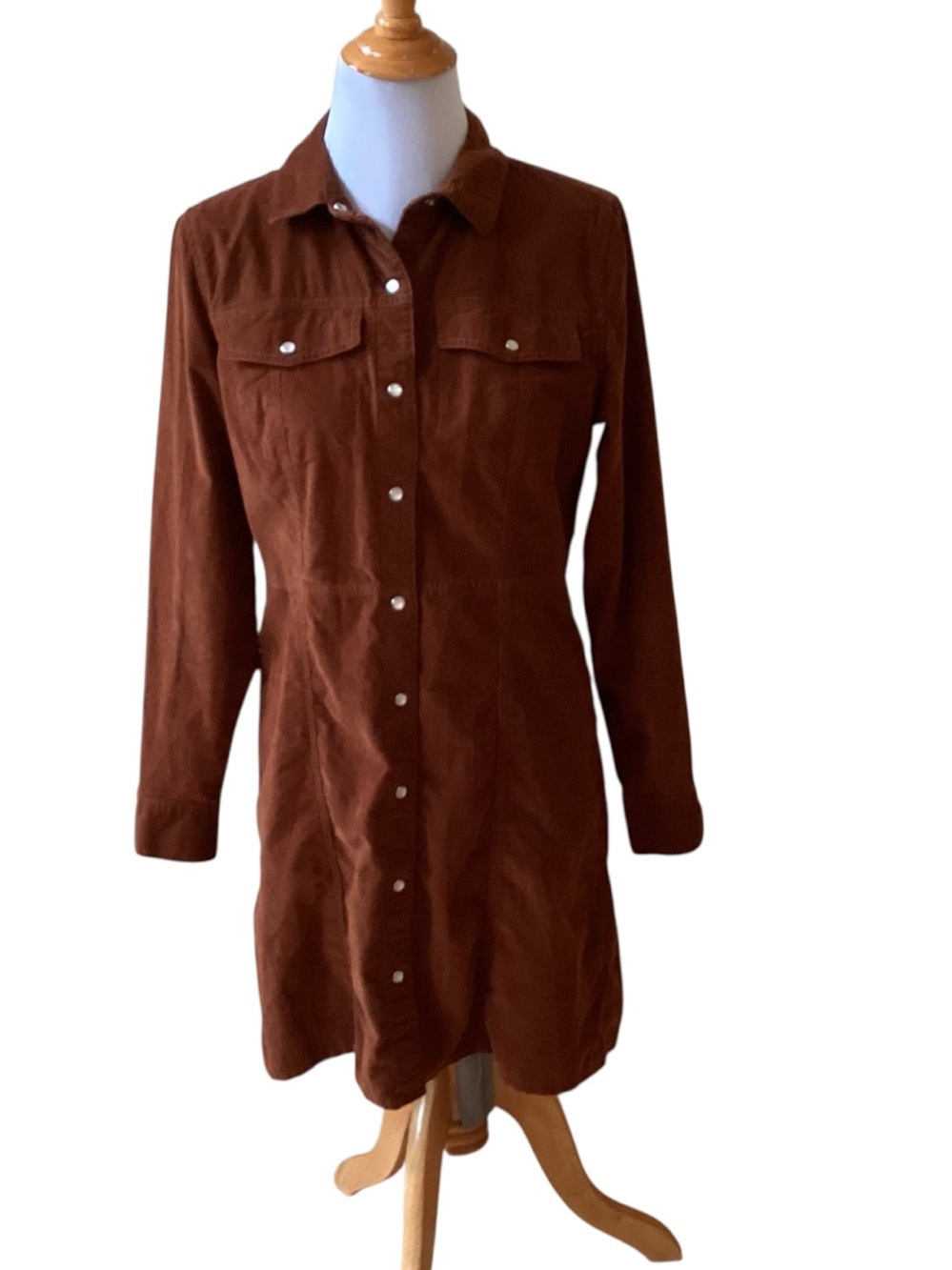Gap Rust Brown Western Pearl Snap Front Corduroy Dress Misses size M